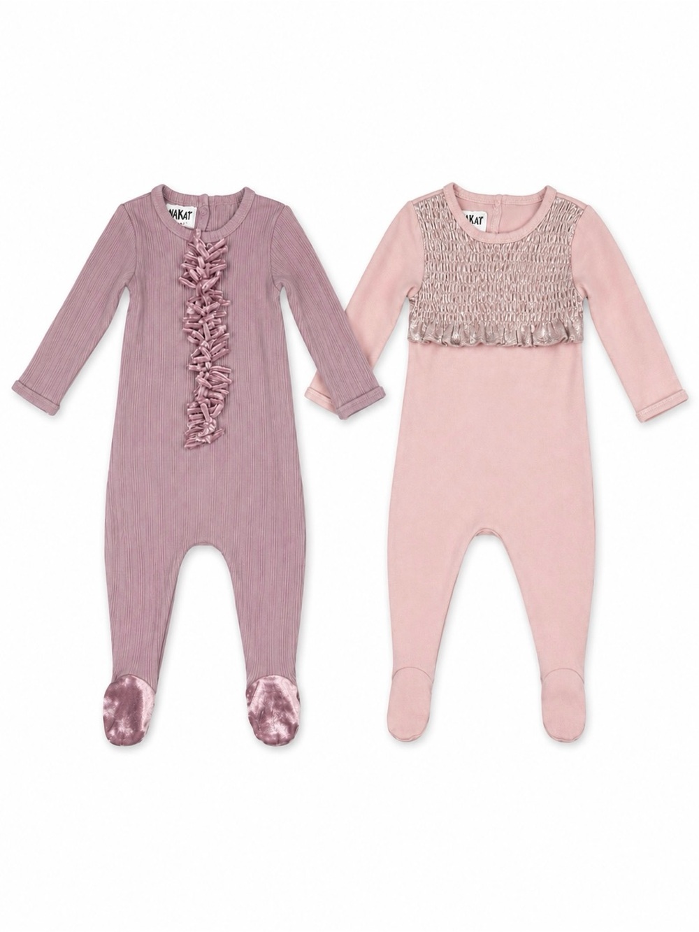 Lot of 2 Hanna Kay Baby Footed One-Piece Sleepers – Pink & Mauve – Size 3M